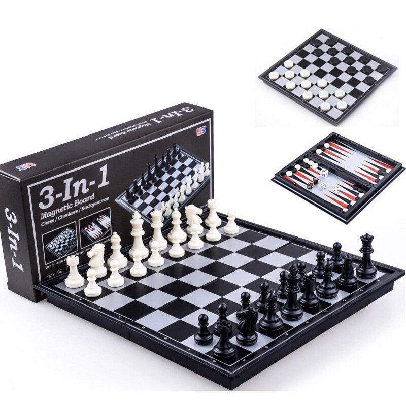 3 IN 1 10" MAGNETIC CHESS / CHECKERS / BACKGAMMON