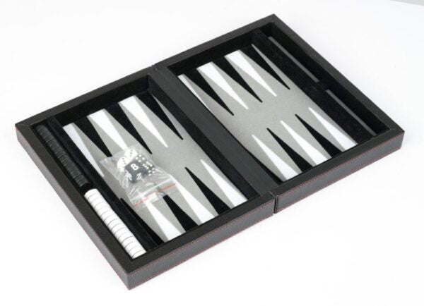 DAL ROSSI | BACKGAMMON 9" TRAVEL PU LEATHER - BLACK