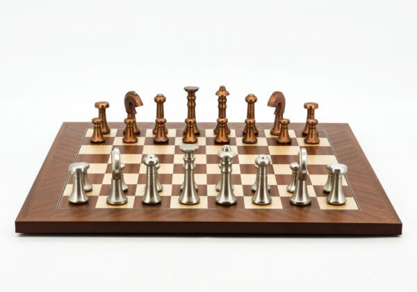 DAL ROSSI | CHESS SET 50 CM - FLAT MAHOGANY MAPLE BOARD & COPPER/SILVER PC 80MM