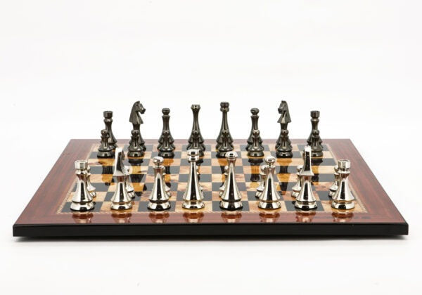 DAL ROSSI | CHESS SET 50CM - FLAT SHINY WALNUT BOARD & TITANIUM/SILVER PCS 85MM