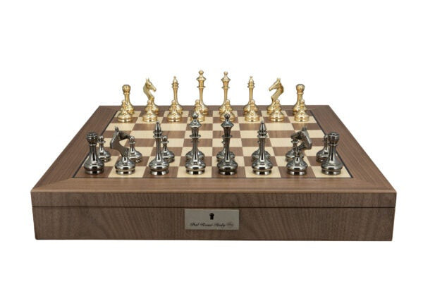 DAL ROSSI | CHESS SET - 20" WALNUT BOX WITH STAUNTON BRASS/TITANIUM PIECES