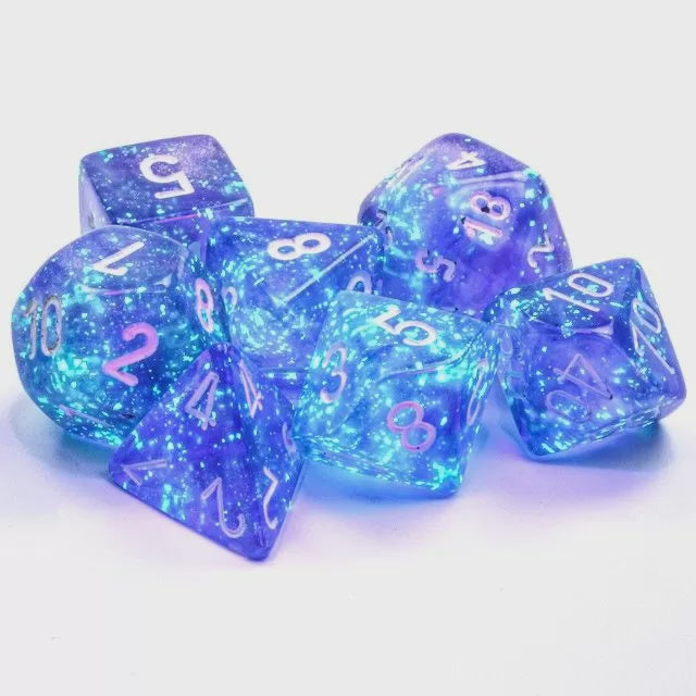 CHESSEX 7 DICE SET | BOREALIS PURPLE/WHITE LUMINARY