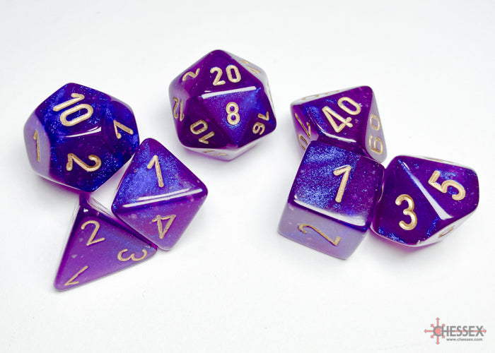 CHESSEX 7 DICE SET | BOREALIS ROYAL PURPLE / GOLD LUMINARY