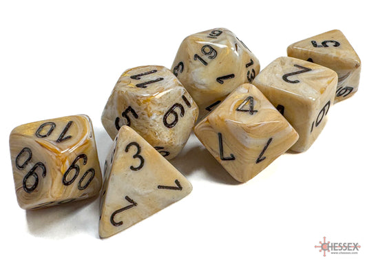 CHESSEX 7 DICE SET | MARBLE IVORY/BLACK