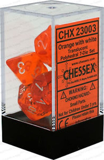 CHESSEX 7 DICE SET | TRANSLUCENT ORANGE/WHITE