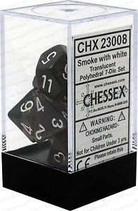 CHESSEX 7 DICE SET | TRANSLUCENT SMOKE/WHITE