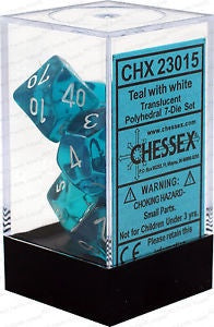 CHESSEX 7 DICE SET | TRANSLUCENT TEAL/WHITE