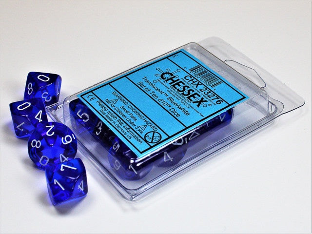 CHESSEX TEN D10 | TRANSLUCENT BLUE/WHITE