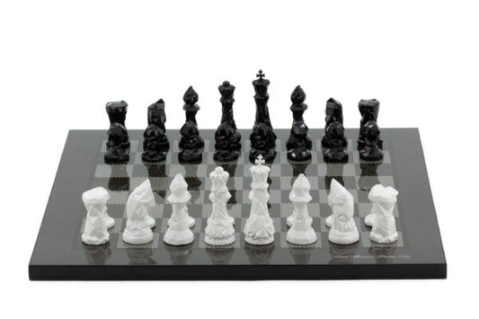 DAL ROSSI | CHESS SET 16" CARBON FIBRE - BLACK AND WHITE PIECES - BOARD AND PIECES