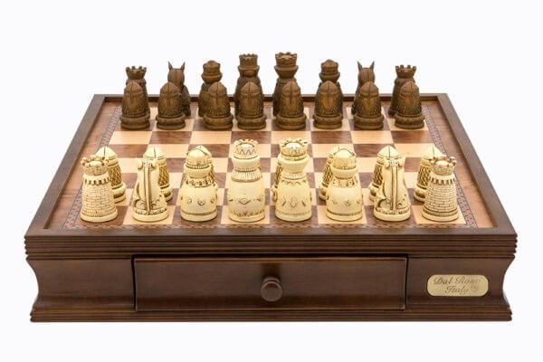 DAL ROSSI | CHESS SET - 16" WALNUT BOX WITH MEDIEVAL PIECES
