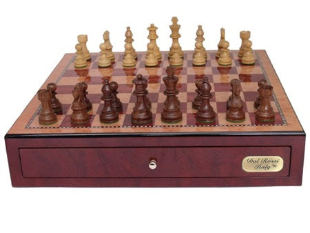 DAL ROSSI | CHESS SET 18" BOX DRAWERS - RED MAHOGANY - BOX AND PIECES