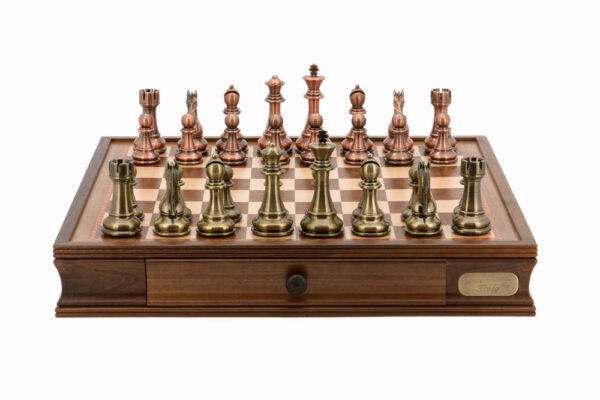 DAL ROSSI | CHESS SET 20" W/ DRAWERS - BRONZE AND COPPER PIECES - BOARD AND PIECES