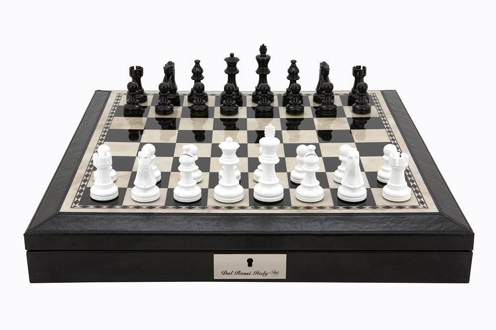 Dal Rossi 18" Black and White with PU Leather Edge  and 85mm Chess Set