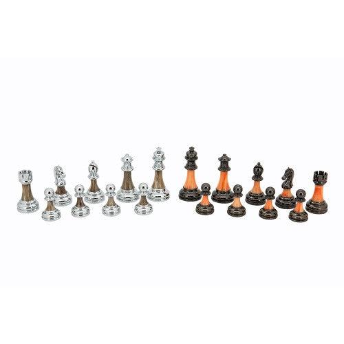 Dal Rossi Metal / Marble Finish Chess set Walnut Finish Chess Box 16” with compartments
