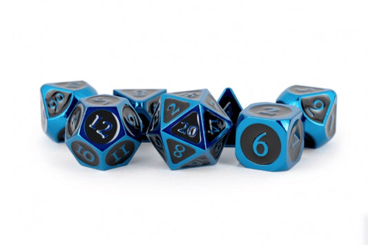 METAL POLY DICE SET | BLUE W/ BLACK ENAMEL